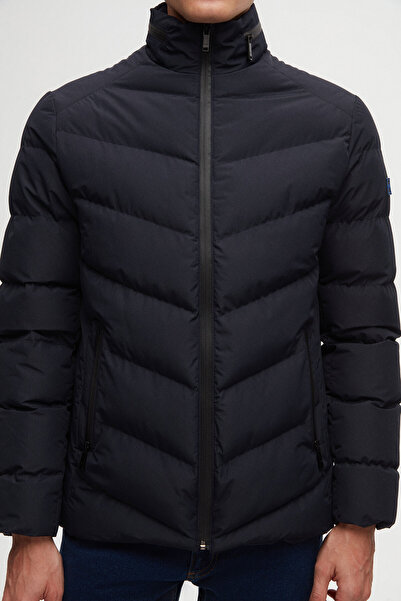 Twn Navy Blue Slim Fit Concealable Hooded Windproof Jacket