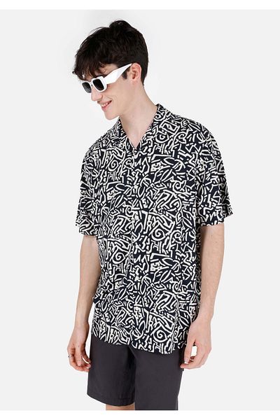 Colin's Regular Fit Shirt Neck Printed Men's Navy Blue Short Sleeve Shirt