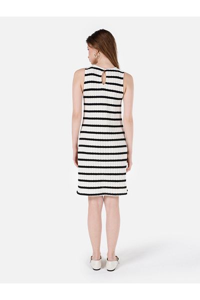 Colin's Black Striped Sleeveless Regular Cut Women's Dress