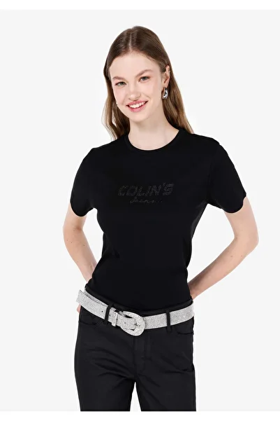 Colin's Tricou negru cu mânecă scurtă pentru femei, cu croiala normală