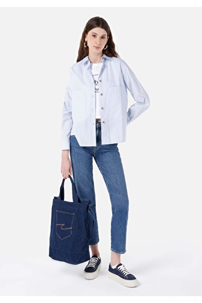 Colin's Regular Fit Shirt Neck Düz Kadın Mavi Uzun Kol Gömlek