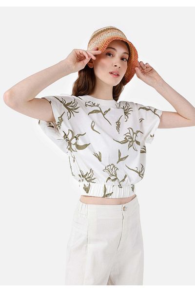 Colin's Regular Fit Crew Neck Printed White Women's Short Sleeve T-Shirt Cl 1068092
