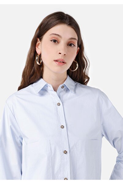 Colin's Regular Fit Shirt Neck Düz Kadın Mavi Uzun Kol Gömlek