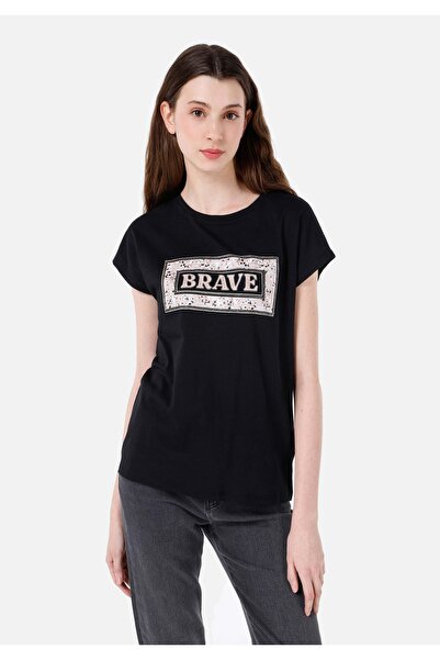 Colin's Regular Fit Crew Neck Printed Black Women's Short Sleeve T-Shirt Cl 1067935