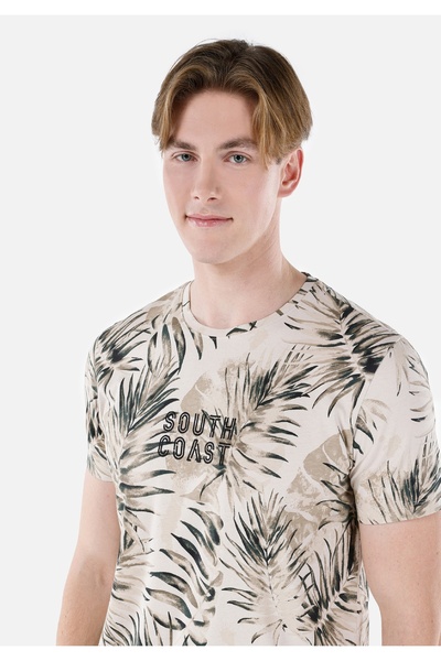 Colin's Tricou cu mânecă scurtă pentru bărbați, cu decolteu rotund, cu imprimeu, bej, Cl 1067738