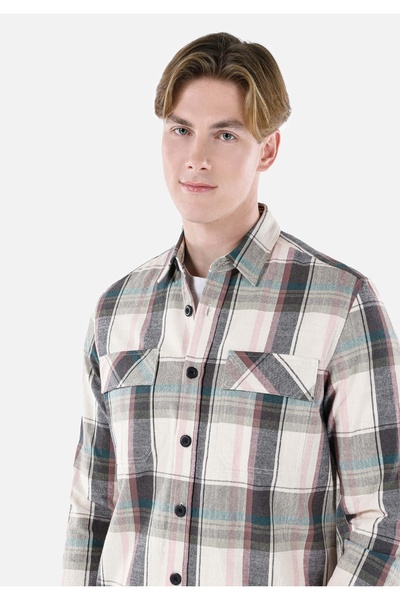 Colin's Normal Kesim Shirt Yaka Cepli Pembe Erkek Uzun Kol Gömlek Cl1066841