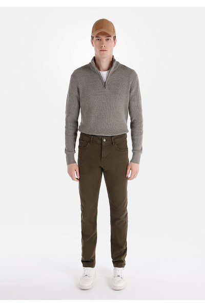 Colin's Straight Fit Mid Waist Straight Leg Men's Zippered Green Trousers