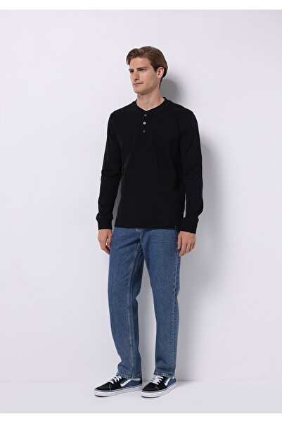 Colin's Slim Fit Düğmeli Yaka Düz Erkek Siyah Uzun Kol Tişört