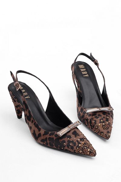 Tasarım Elegant Buckle Thin Heel Stone Embroidered Pointed Front Stylish Design Strap Slingback Shoes Model
