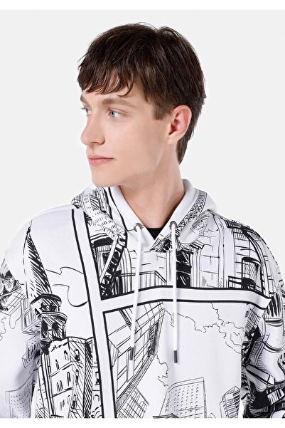 Colin's Comfort Fit Erkek Desenli Beyaz Sweatshirt