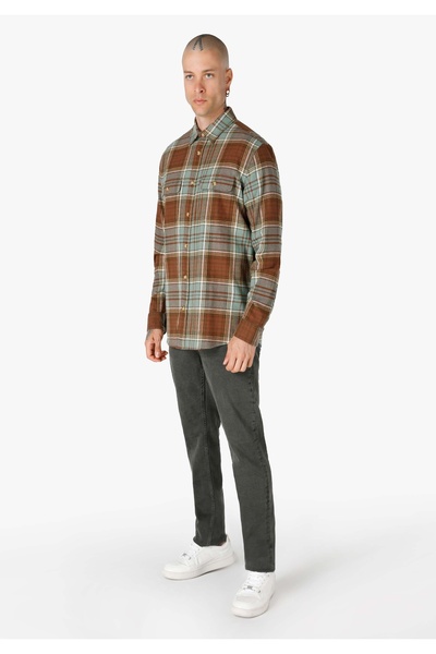 Colin's Πράσινο ανδρικό μακρυμάνικο πουκάμισο - καρό κανονική εφαρμογή