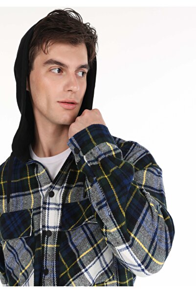 Colin's Comfort Fit Kapüşonlu Ekoseli Erkek Yeşil Uzun Kol Gömlek