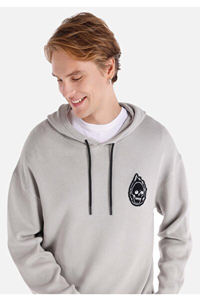 Colin's Regular Fit Baskılı Kapüşonlu Gri Erkek Kazak