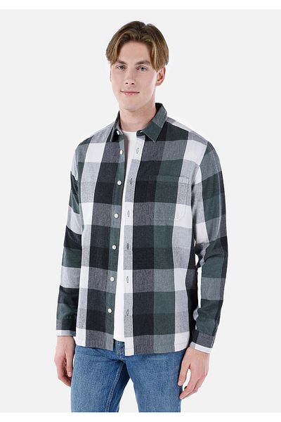Colin's Regular Fit Shirt Neck Checked Men's Green Long Sleeve Shirt