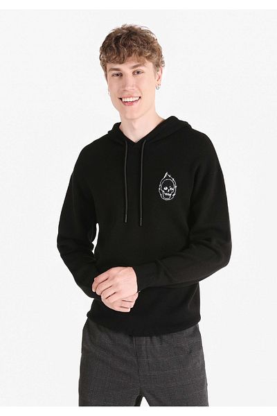 Colin's Men's Regular Fit Printed Hooded Black Sweatshirt