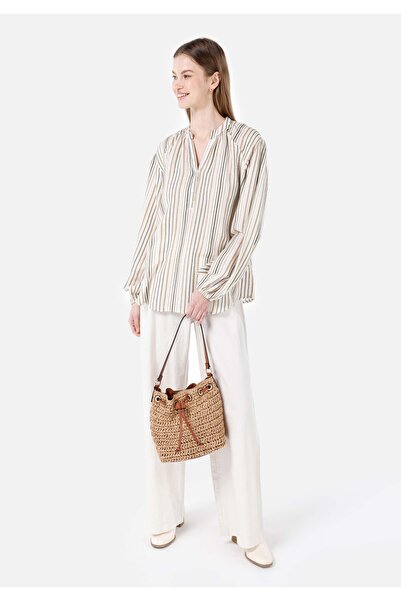 Colin's Κανονική κοπή V-λαιμόκοψη Μπεζ Γυναικεία μακρυμάνικη μπλούζα Cl 1067147