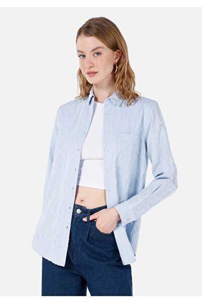 Colin's Сорочка з прямим кроєм та принтом на комірі, синя, з довгими рукавами, жіноча