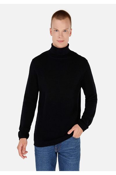 Colin's Regular Fit Turtle Neck Jacquard Men's Black Sweater