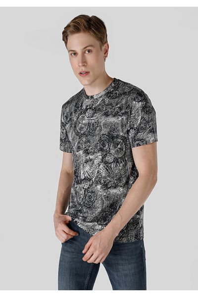 Colin's Gray Crew Neck Printed Men's Short Sleeve T-Shirt - Regular Fit