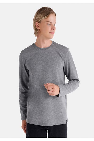 Colin's Regular Fit Round Neck Jacquard Men's Gray Long Sleeve T-Shirt