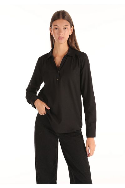 Colin's Black Shirt Collar Women's Blouse - U.Sleeve CL 1058747