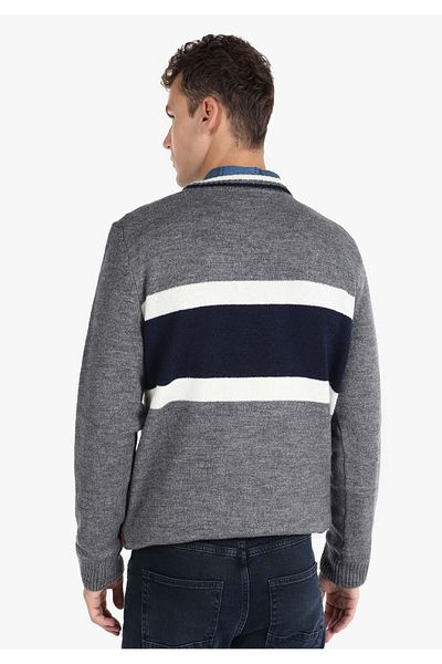 Colin's Gray Men's Sweater - Regular Fit, Printed and Hooded