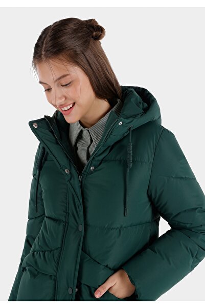 Colin's Regular Fit Kapüşonlu Fermuarlı Astarlı Kadın Yeşil Kaban