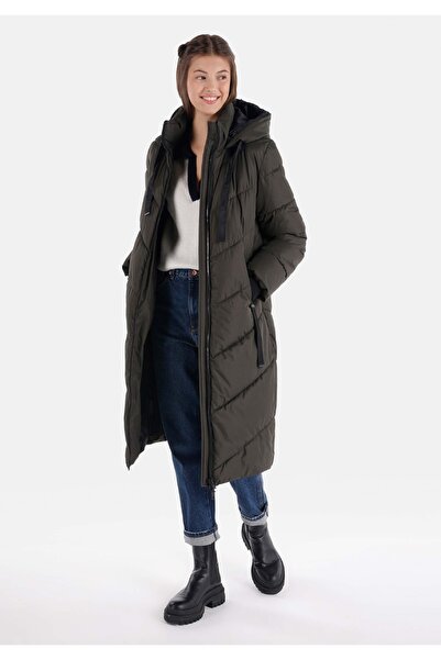 Colin's Regular Fit Kapüşonlu Fermuarlı Astarlı Kadın Yeşil Kaban