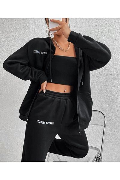 VBSVİBES Hooded Black Cardigan Set Sierra Nevada