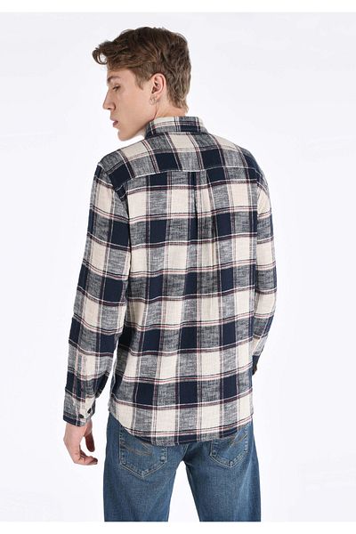 Colin's Regular Fit Shirt Neck Plaid Men's Navy Blue Long Sleeve Shirt