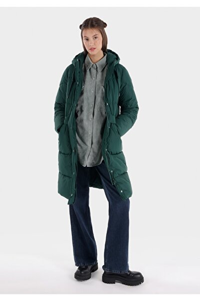 Colin's Regular Fit Kapüşonlu Fermuarlı Astarlı Kadın Yeşil Kaban