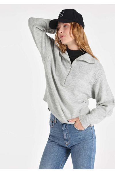Colin's Regular Fit Zippered Plain Women's Gray Sweater