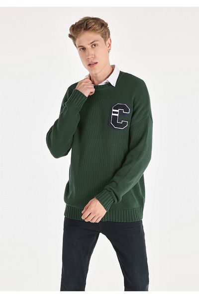 Colin's Green Regular Fit Printed Men's Knitwear Sweater