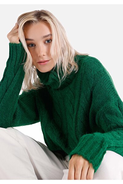 Colin's Regular Fit Turtle Neck Düz Kadın Yeşil Kazak