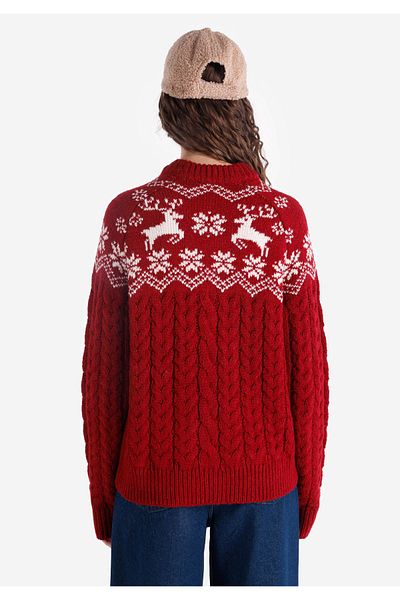 Colin's Regular Fit Round Neck Printed Women's Burgundy Sweater
