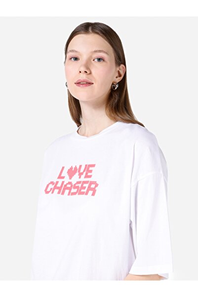 Colin's Comfort Fit Round Neck Printed Women's White Knitted Short Sleeve T-Shirt