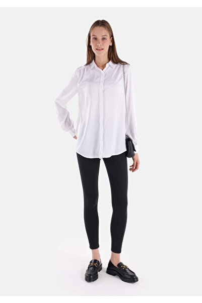 Colin's Regular Fit Shirt Neck Düz Kadın Beyaz Uzun Kol Gömlek