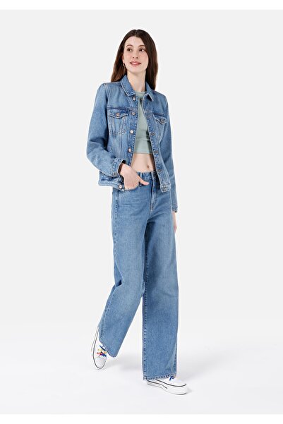 Colin's Γυναικείο τζιν παντελόνι με φερμουάρ, κανονική εφαρμογή, ψηλόμεσο, φαρδύ πόδι, ανοιχτό ινδικό τζιν