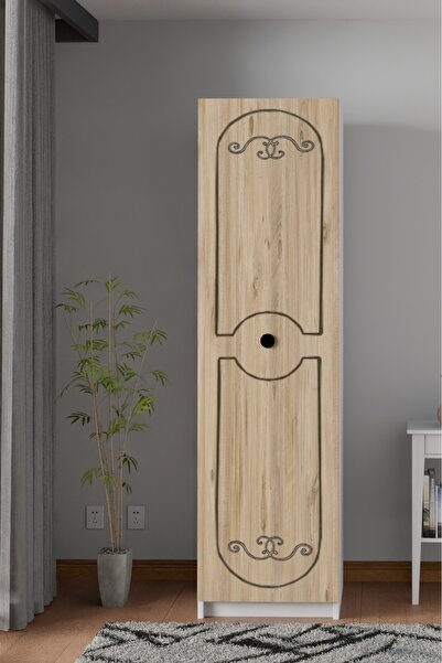 wode studio ~sille~ Meşe Tek Kapaklı Beyaz Gardırop 180-45-45 Cm (ÇİFT YÖNLÜ ...