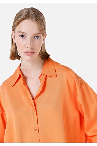 Colin's Relaxed Fit Shirt Neck Düz Kadın Turuncu Roll-Up Gömlek