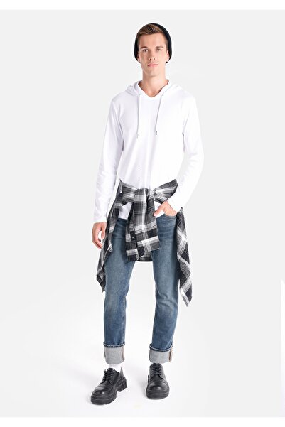 Colin's Regular Fit Kapüşonlu Basic Beyaz Erkek Uzun Kol Tişört