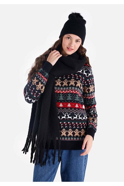 Colin's Regular Fit Round Neck Printed Women's Navy Blue Sweater