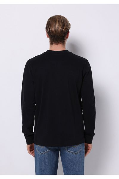 Colin's Slim Fit Button Collar Plain Men's Black Long Sleeve T-Shirt