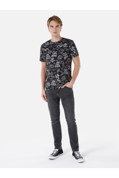 Colin's Регулярний крій, бавовняний, круглий комір, принт, чоловічий, антрацитовий, короткий рукав, футболка