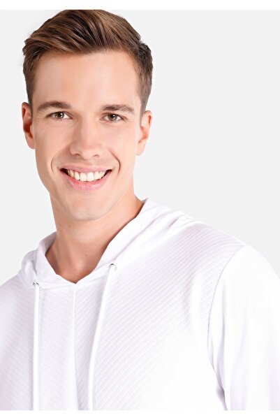 Colin's Regular Fit Kapüşonlu Basic Beyaz Erkek Uzun Kol Tişört