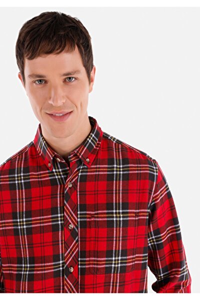 Colin's Regular Fit Shirt Neck Ekoseli Erkek Kirmizi Uzun Kol Gömlek
