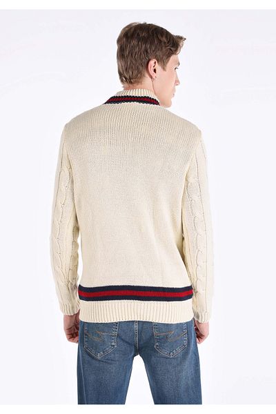 Colin's Ecru Men's Knit Sweater - Regular Fit and Printed