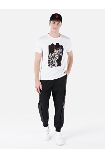 Colin's Tricou cu mânecă scurtă pentru bărbați, alb, imprimat cu decolteu normal, Cl 1050173