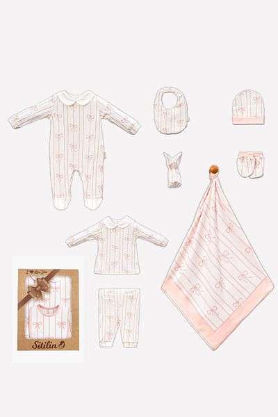 Sitilin Baby Girl Atelier Serie Collection 8-Piece 100% Cotton Newborn Hospital Release Baby Set Stl7081