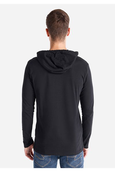 Colin's Regular Fit Hooded Plain Men's Black Long Sleeve T-Shirt
